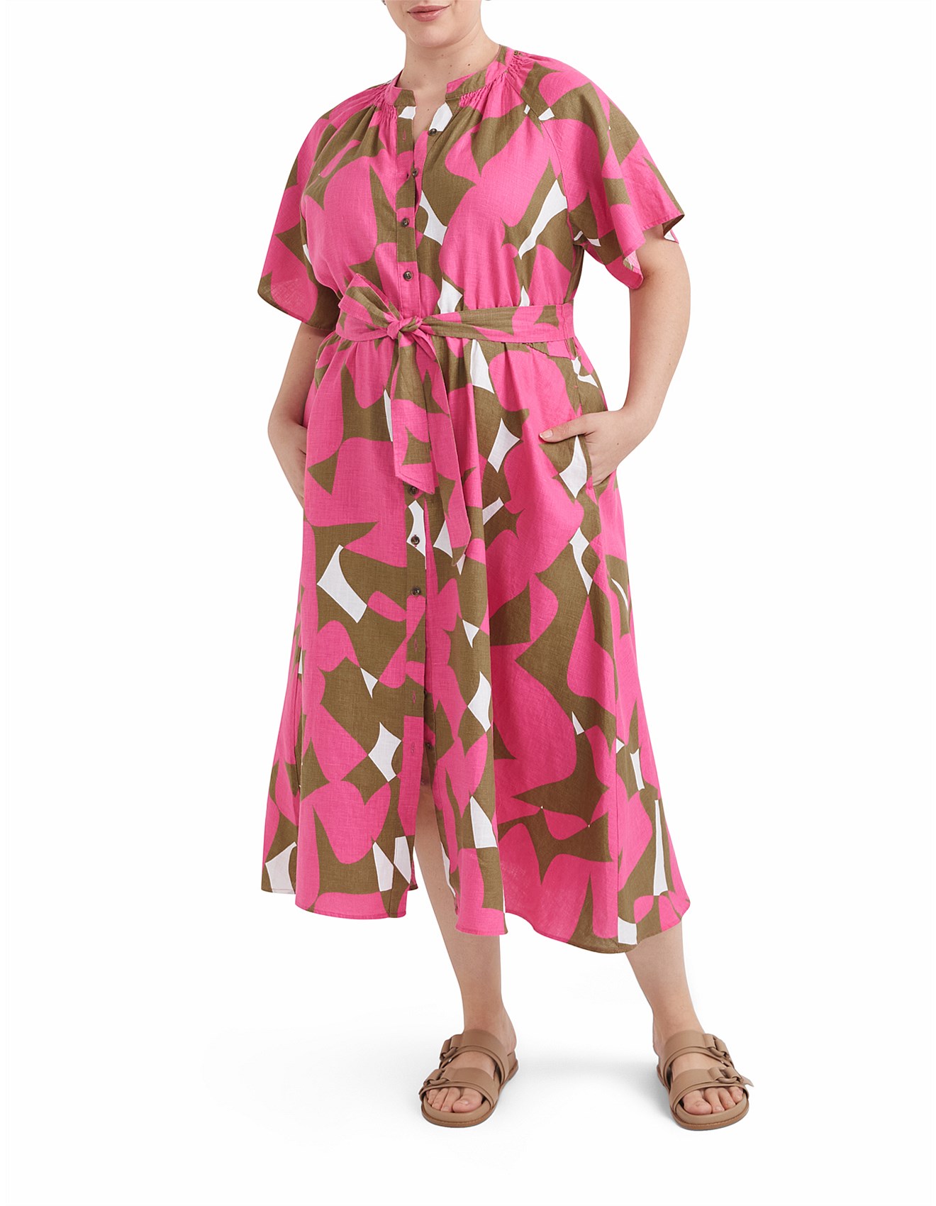 Commonry THE LINEN FLUTTER SLEEVE PRINT DRESS