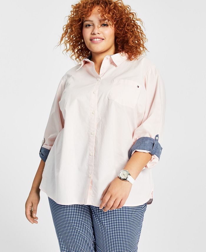 Tommy Hilfiger Plus Size Cotton Roll-Tab Shirt