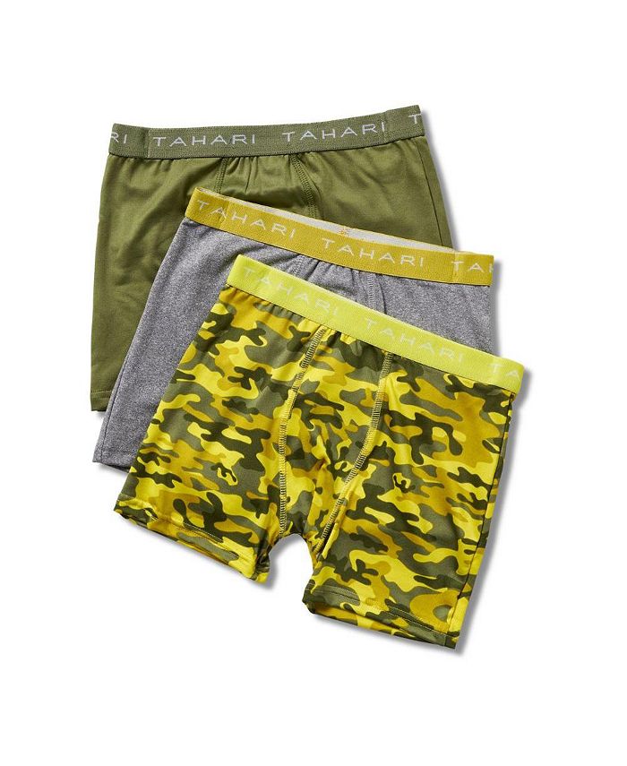 Tahari Big Boys 3-Pack Printed and Solid Boxer Briefs with Logo Waistband