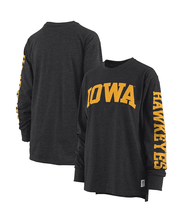 Pressbox Women's Black Iowa Hawkeyes Plus Size Two-Hit Canyon Long Sleeve T-shirt