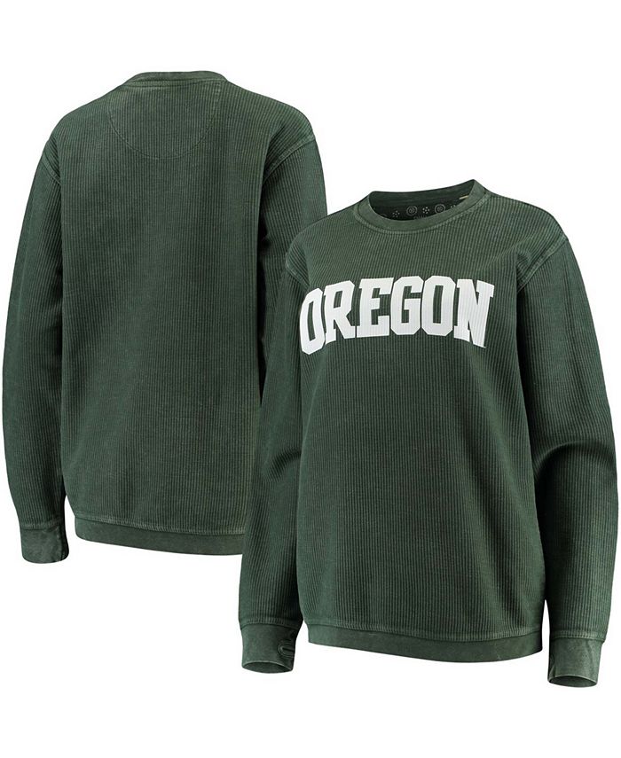 Pressbox Women's Green Oregon Ducks Comfy Cord Vintage-Like Wash Basic Arch Pullover Sweatshirt