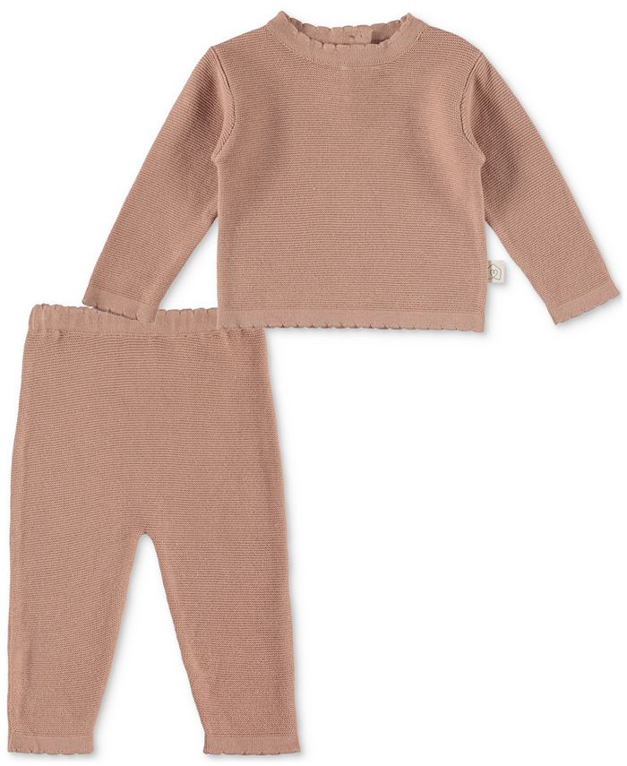 Snug by Chickpea Baby Girls Scalloped Sweater and Pants Set, 2 Piece Set