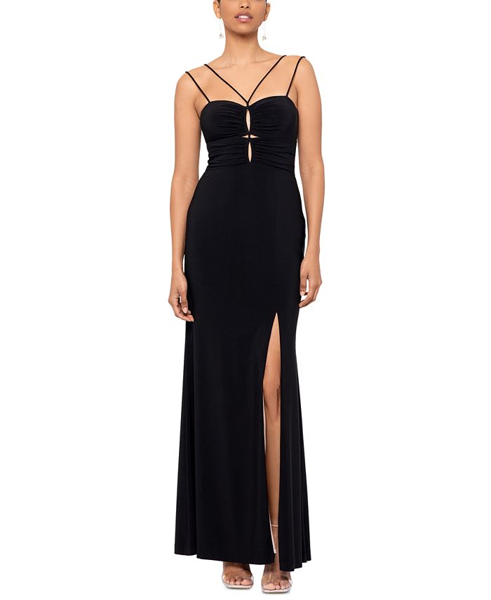 XSCAPE Women's Ruched Keyhole Gown