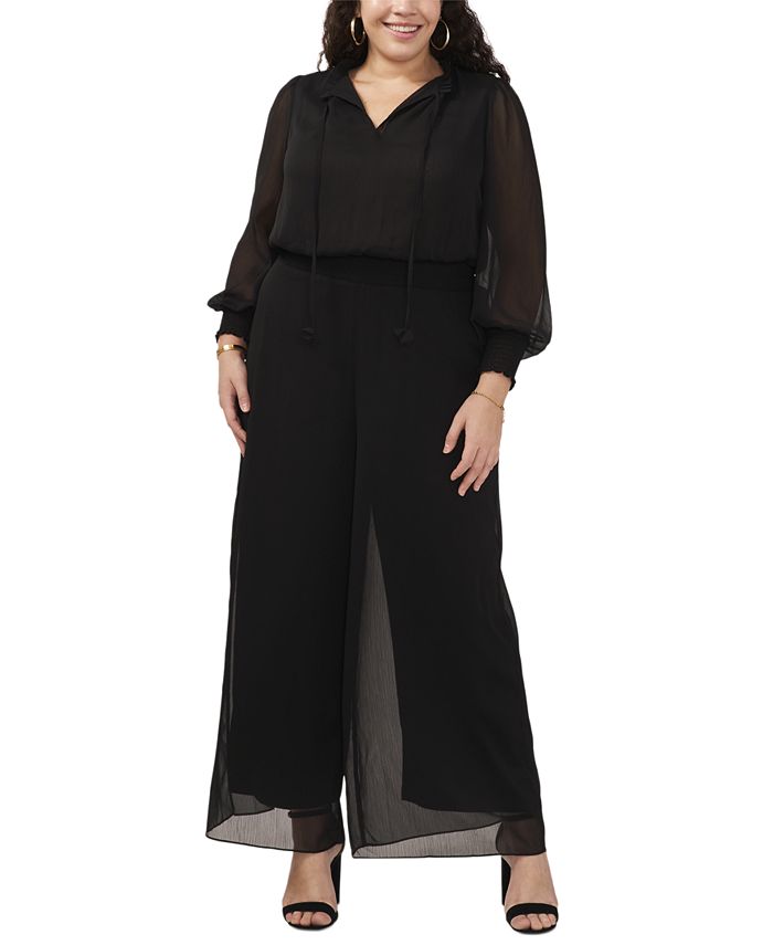 MSK Plus Size V-Neck Smocked-Waist Chiffon Jumpsuit