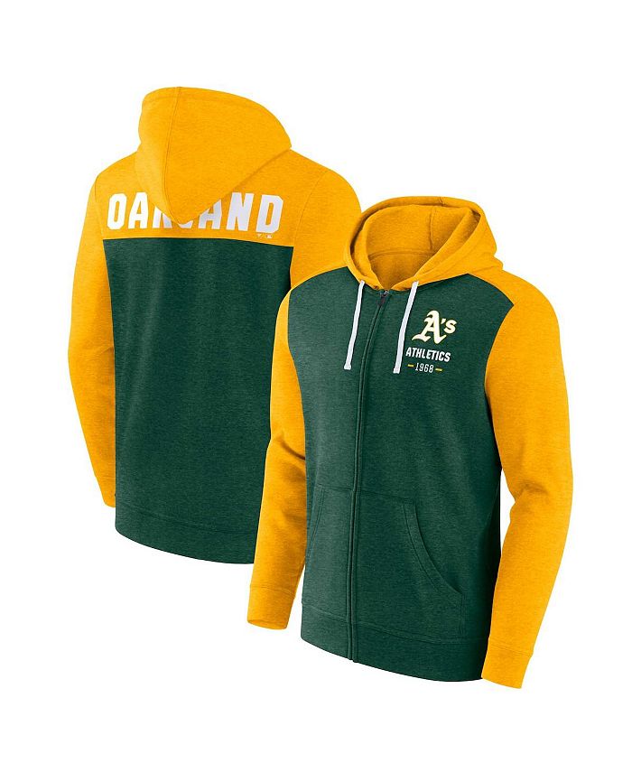 Fanatics Men's Branded Heathered Green, Heathered Gold Oakland Athletics Blown Away Full-Zip Hoodie