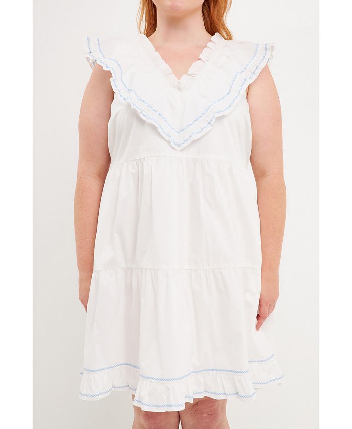 English Factory Women's Plus size Contrast Embroidery Ruffled Mini Dress