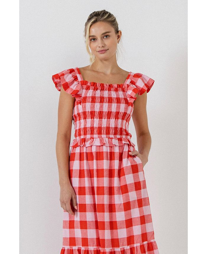 English Factory Women's Gingham Smocked Top