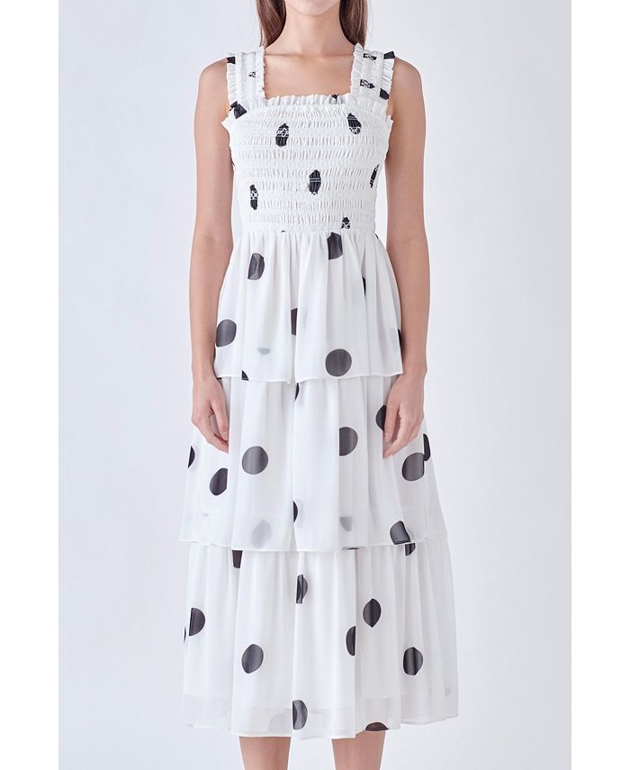 English Factory Women's Polka Dot Midi Smocked Dress