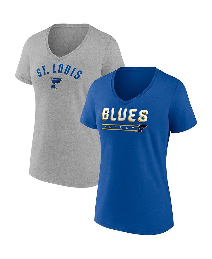 Fanatics Women's Branded Blue, Heather Gray St. Louis Blues Parent 2-Pack V-Neck T-shirt Set