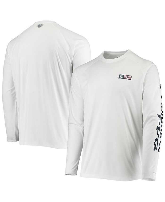 Columbia Men's White Washington Nationals Americana Terminal Tackle Omni-Shade Raglan Long Sleeve T-shirt