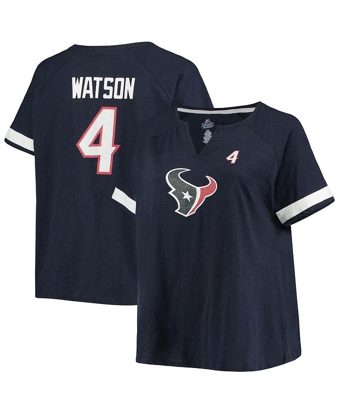 Majestic Women's Deshaun Watson Navy Houston Texans Plus Size Name and Number Notch Neck Raglan T-shirt