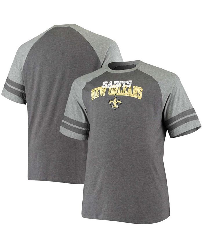 Fanatics Men's Big and Tall Charcoal, Heathered Gray New Orleans Saints Two-Stripe Tri-Blend Raglan T-shirt