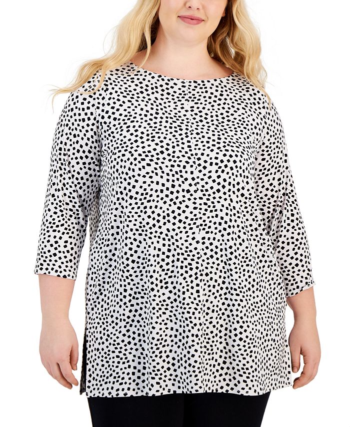 Alfani Plus Size Printed 3/4-Sleeve Top