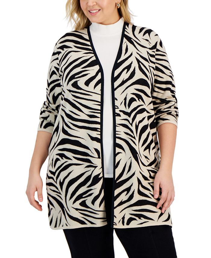 JM Collection Plus Size Printed Open-Front Cardigan