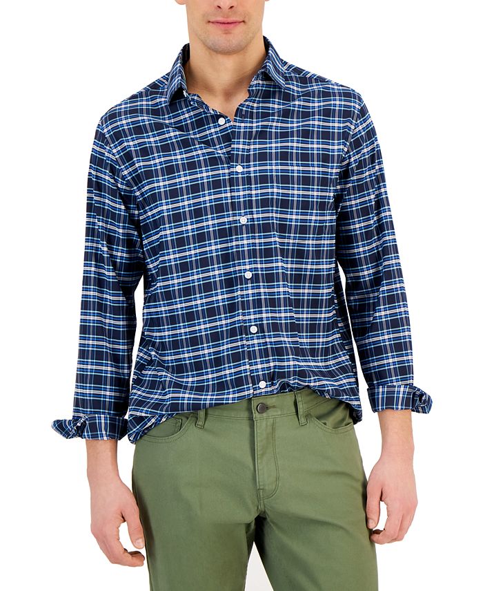 Club Room Men's Long-Sleeve Dolar Tech Woven Plaid Shirt