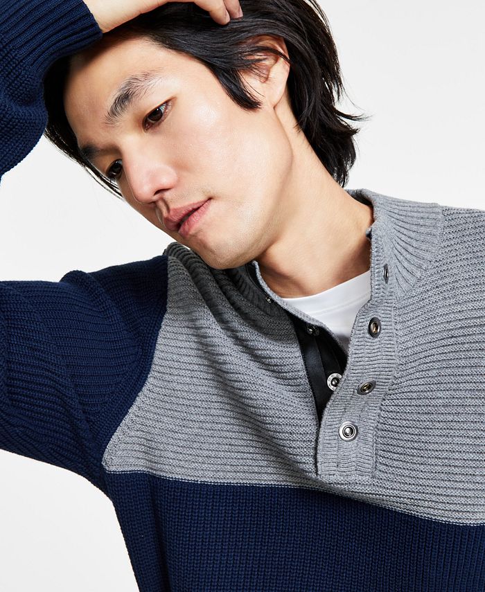 I.N.C. International Concepts Men's Regular-Fit Colorblocked Textured 1/4-Snap Mock-Neck Sweater