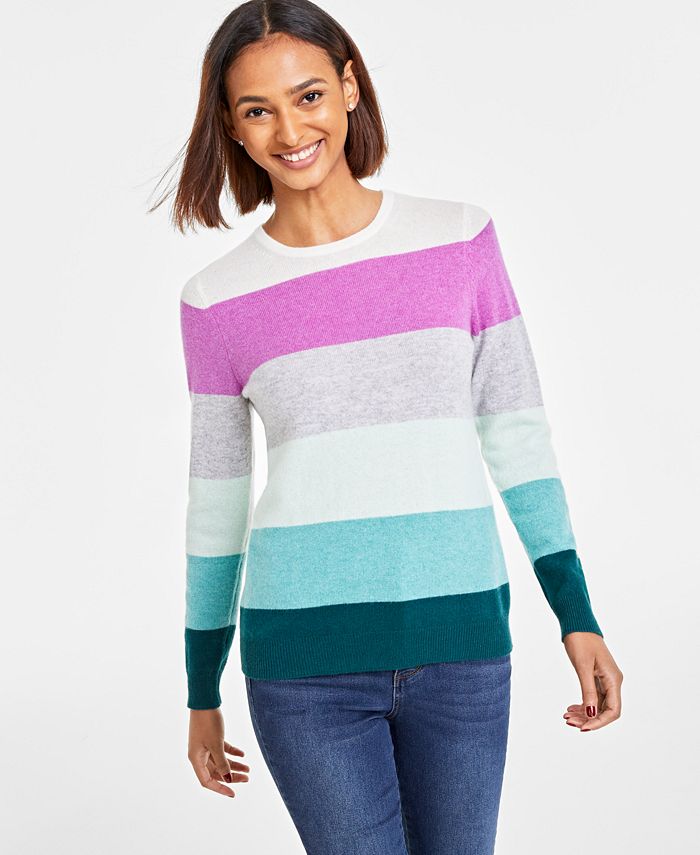 Charter Club Women's Striped 100% Cashmere Sweater, Regular & Petites