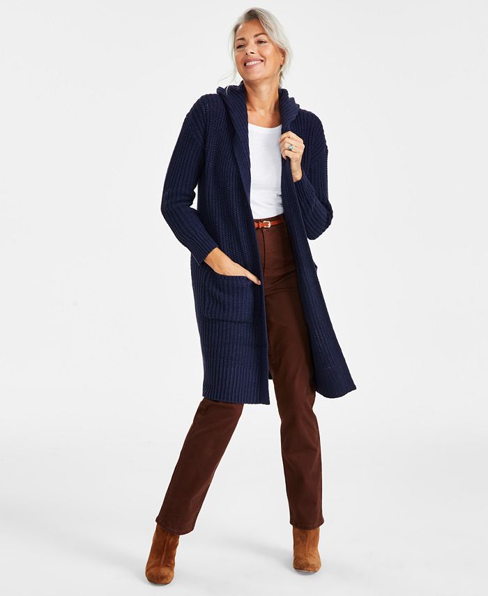 Style & Co Petite Open-Front Long-Sleeve Hooded Cardigan