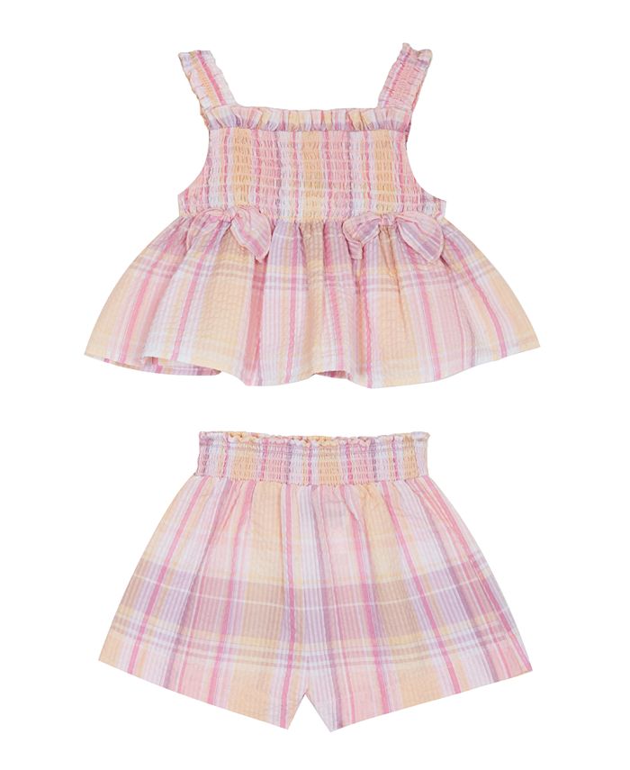 Rare Editions Baby Girls Plaid Seersucker Top and Shorts, 2 Piece Set