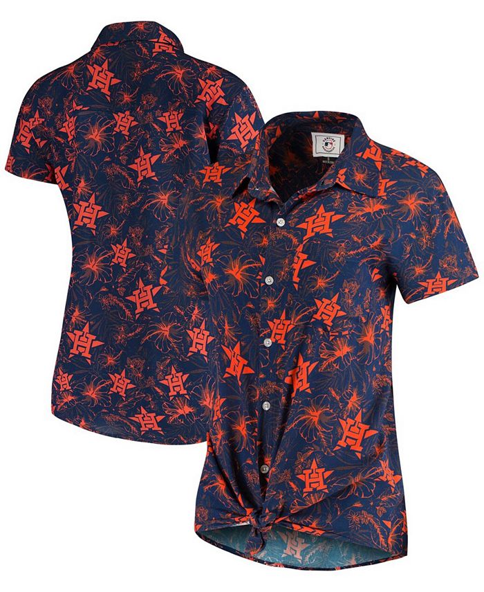 FOCO Women's Navy, Orange Houston Astros Tonal Print Button-Up Shirt