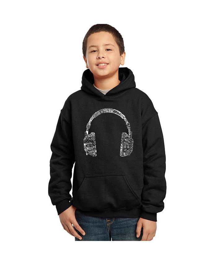 LA Pop Art Big Boy's Word Art Hooded Sweatshirt - HEADPHONES - LANGUAGES