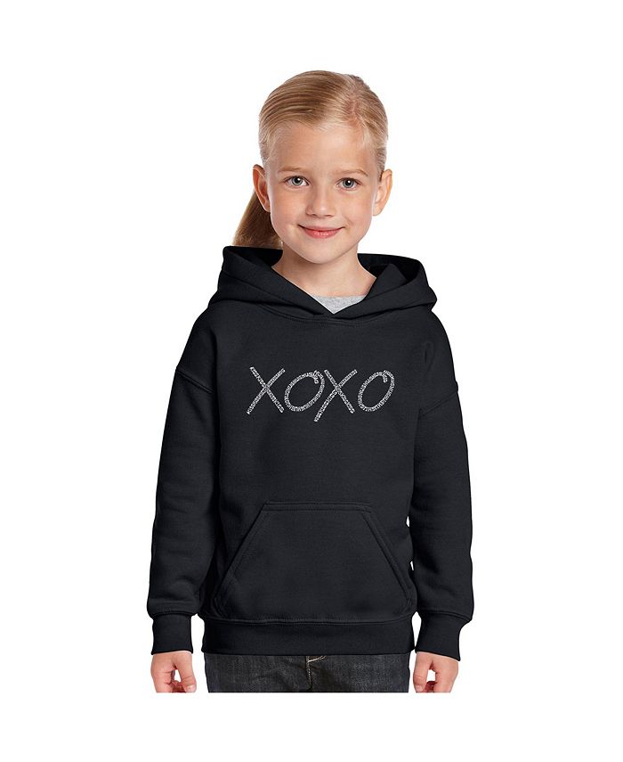 LA Pop Art Big Girl's Word Art Hooded Sweatshirt - XOXO