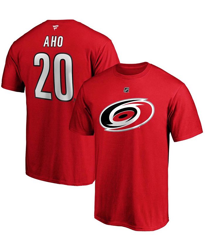 Fanatics Men's Sebastian Aho Red Carolina Hurricanes Team Authentic Stack Name and Number T-shirt