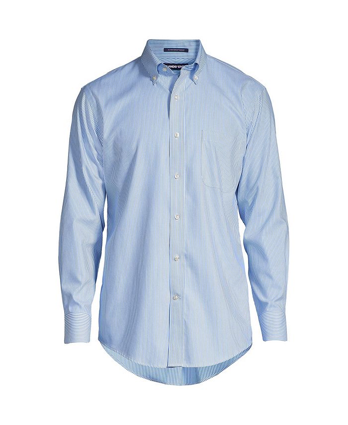 Lands' End Men's Pattern No Iron Supima Pinpoint Button Down Collar Dress Shirt