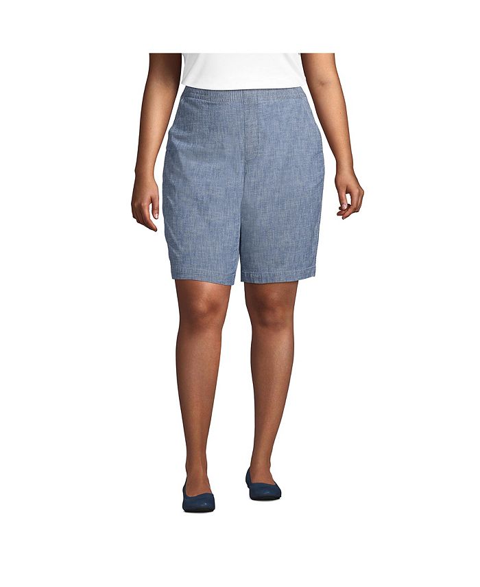 Lands' End Women's Plus Size Mid Rise Elastic Waist Pull On 10 Knockabout Chino Bermuda Shorts