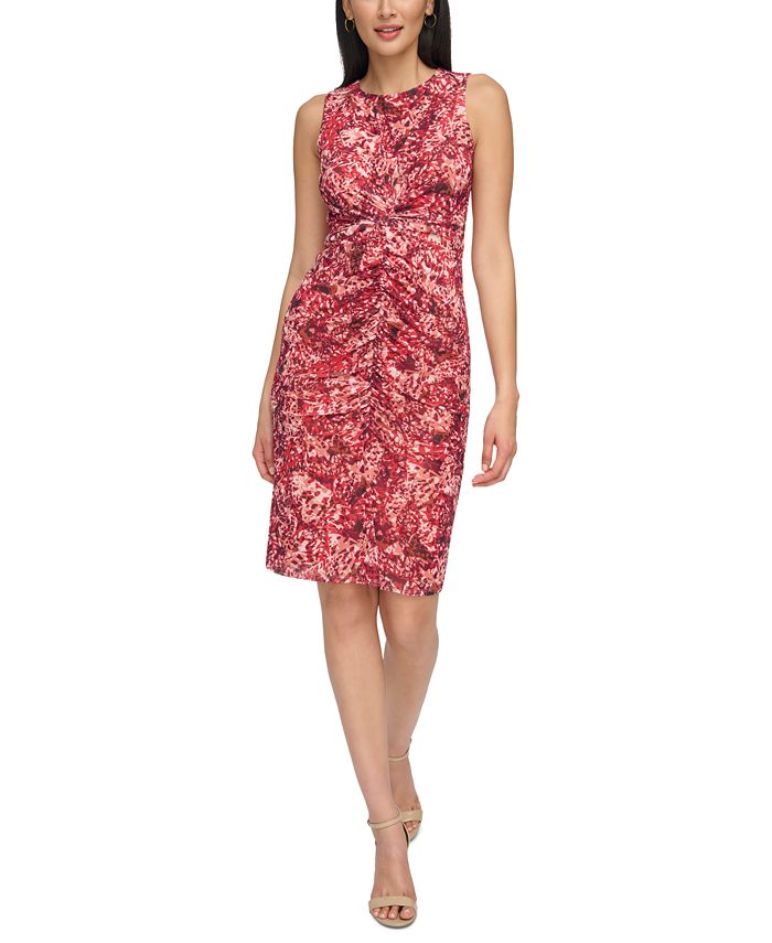 Vince Camuto Women's Printed Ruched Mesh Bodycon Dress