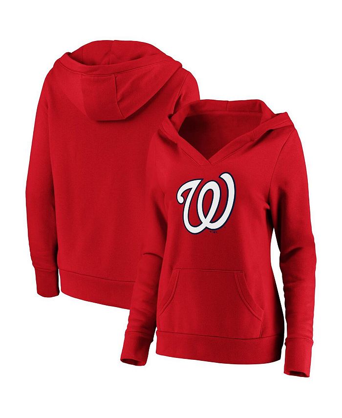 Fanatics Women's Red Washington Nationals Official Logo Crossover V-Neck Pullover Hoodie