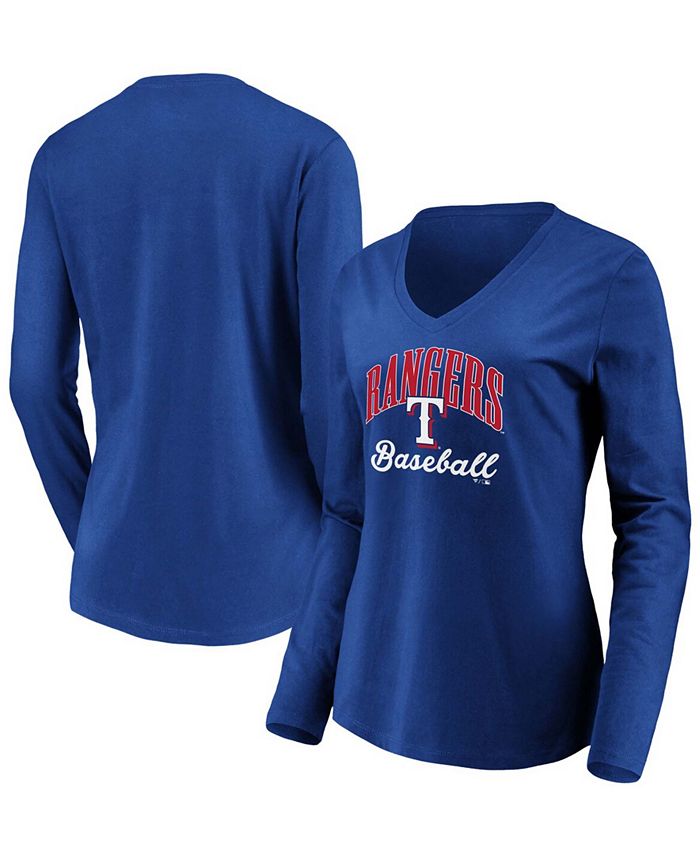 Fanatics Women's Royal Texas Rangers Victory Script V-Neck Long Sleeve T-shirt