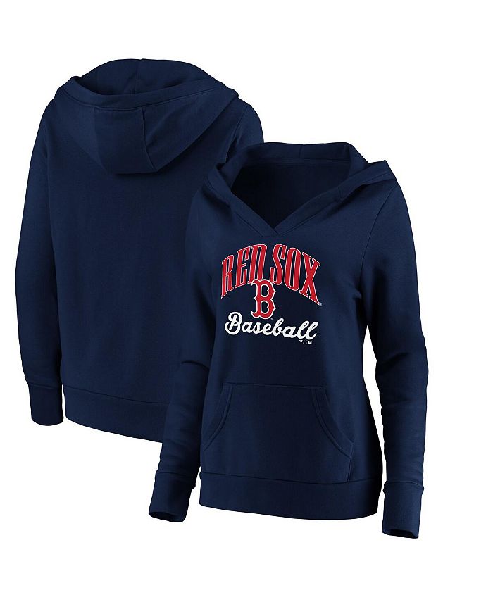 Fanatics Women's Branded Navy Boston Red Sox Victory Script Crossover Neck Pullover Hoodie