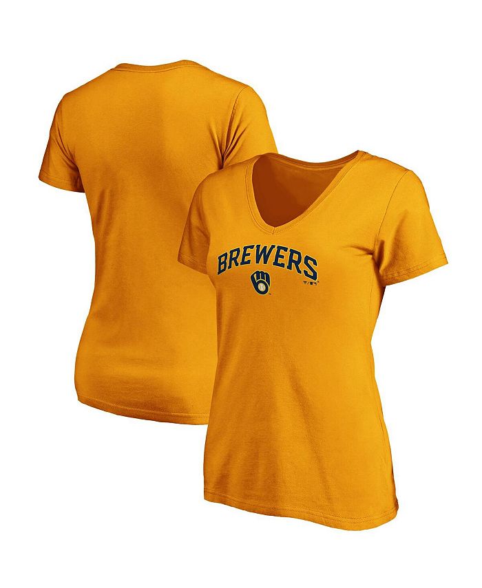 Fanatics Women's Branded Gold Milwaukee Brewers Team Logo Lockup V-Neck T-shirt