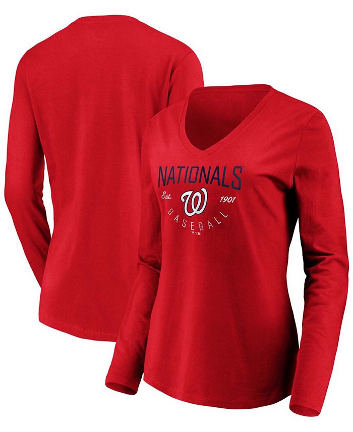 Fanatics Women's Red Washington Nationals Core Live For It V-Neck Long Sleeve T-shirt