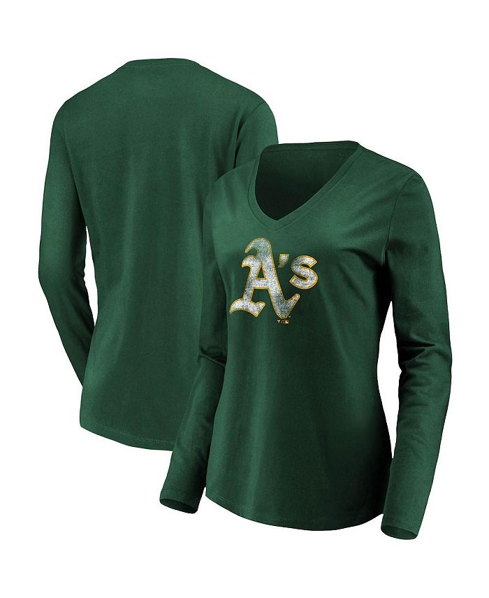 Fanatics Women's Green Oakland Athletics Core Team Long Sleeve V-Neck T-shirt