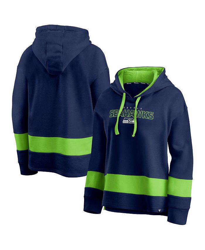 Fanatics Women's Branded College Navy and Neon Green Seattle Seahawks Colors of Pride Colorblock Pullover Hoodie