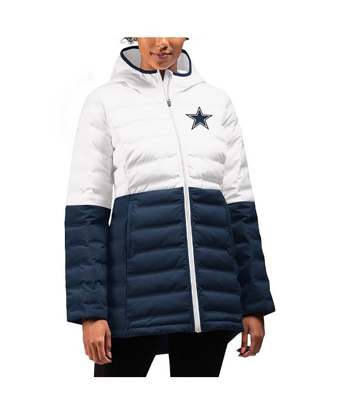 MSX by Michael Strahan Women's White, Navy Dallas Cowboys Willow Quilted Hoodie Full-Zip Jacket