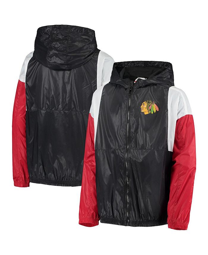 Outerstuff Big Boys Black Chicago Blackhawks Stadium Colorblock Full-Zip Windbreaker Jacket