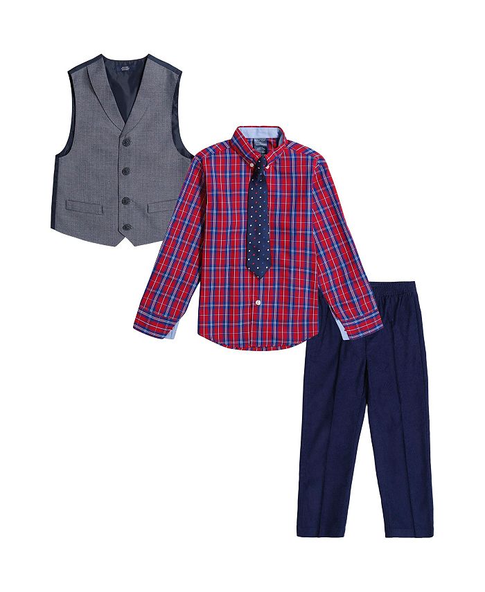 Nautica Toddler Boys Herringbone and Corduroy Vest, Pant, Shirt and Necktie, 4 Piece Set