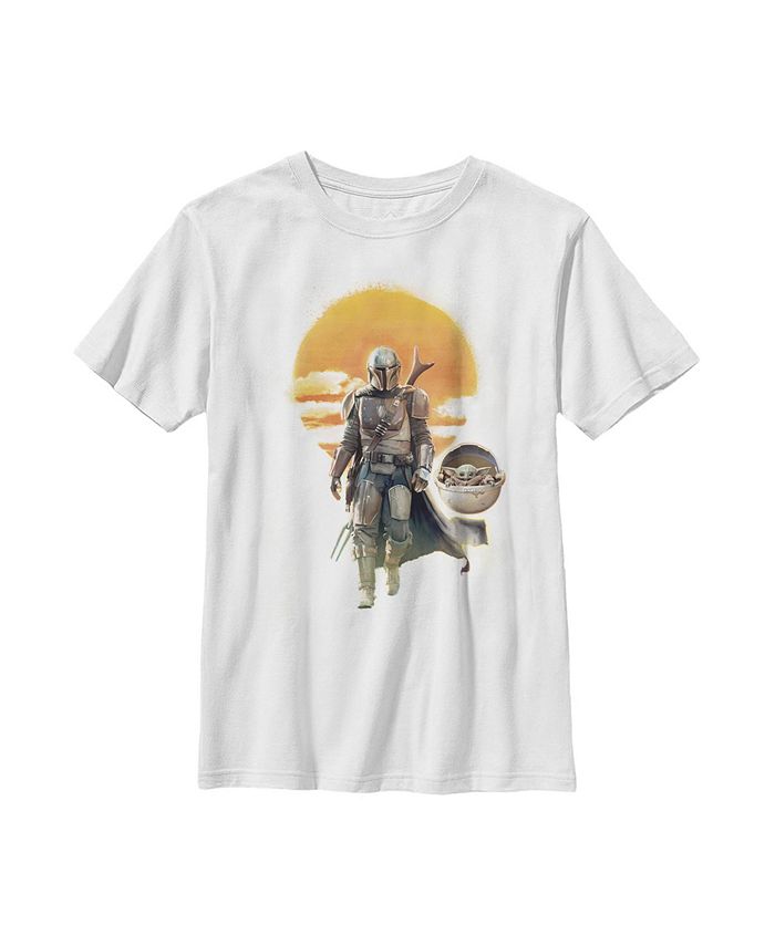 Disney Lucasfilm Boy's Star Wars: The Mandalorian The Child and Mando Walking Sunset Child T-Shirt