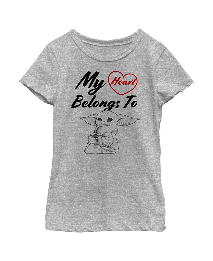 Disney Lucasfilm Girl's Star Wars: The Mandalorian Valentine's Day My Heart Belongs To Grogu Child T-Shirt