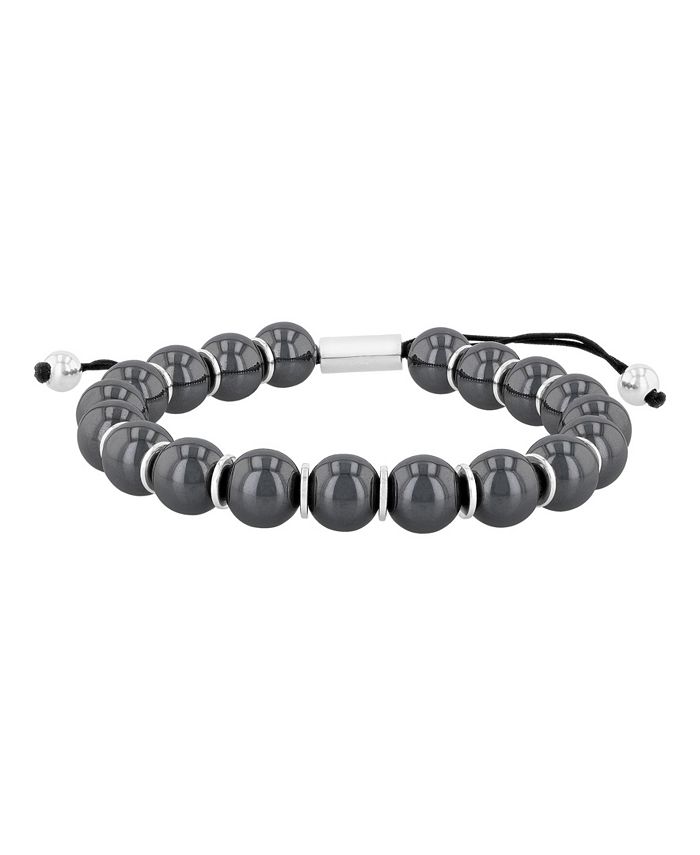 C&C Jewelry Men's Hematite Bead with .925 Sterling Silver Accents Bolo Bracelet