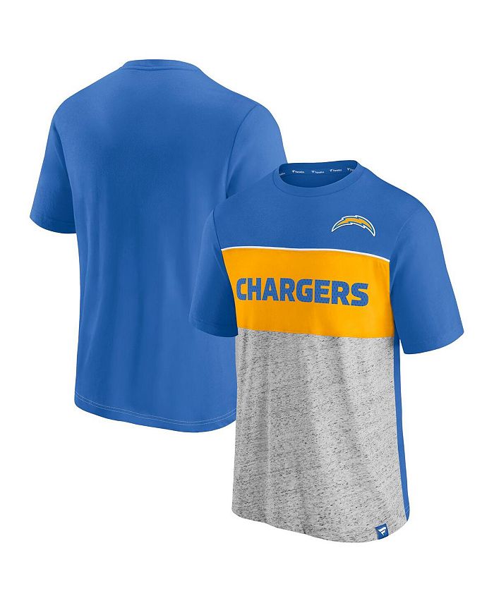 Fanatics Men's Branded Powder Blue, Heathered Gray Los Angeles Chargers Colorblock T-shirt