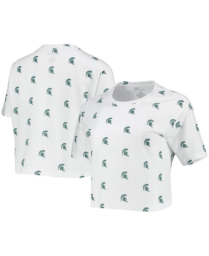 Boxercraft Women's White Michigan State Spartans Cropped Allover Print T-shirt