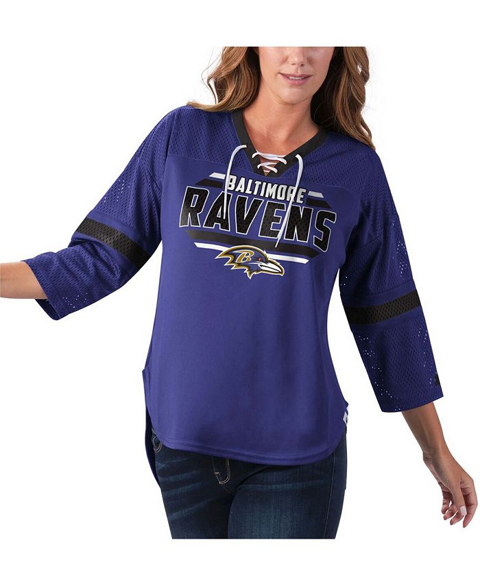 Starter Women's Purple Baltimore Ravens Lead Game Lace-Up V-Neck 3/4 Sleeve T-shirt