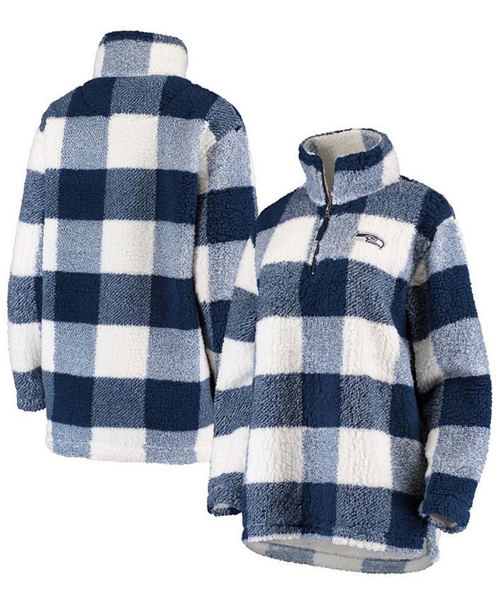 G-III 4Her by Carl Banks Women's Navy Seattle Seahawks Sherpa Plaid Quarter-Zip Jacket