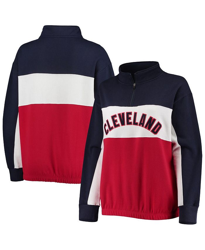 Fanatics Women's Branded Navy, Red Cleveland Guardians Plus Size Colorblock Quarter-Zip Sweatshirt