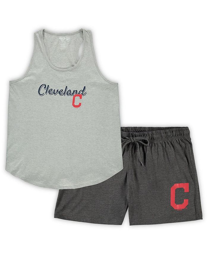 Concepts Sport Women's Heathered Gray, Heathered Charcoal Cleveland Indians Plus Size Tank Top and Shorts Sleep Set