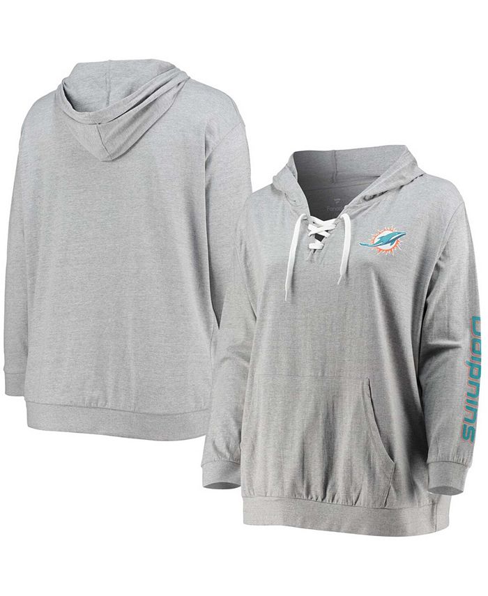 Fanatics Women's Plus Size Heathered Gray Miami Dolphins Lace-Up Pullover Hoodie